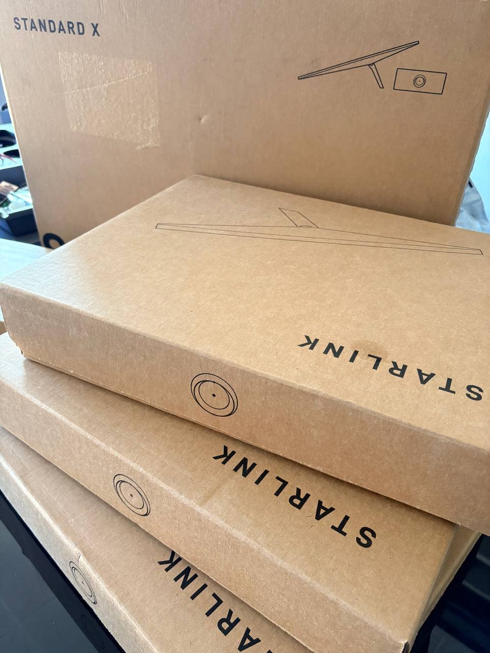 Several Starlink Standard X boxes ready for marine connectivity installations